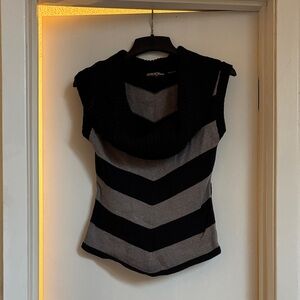 Guess Black and Gray Striped Cowl Neck Sweater
